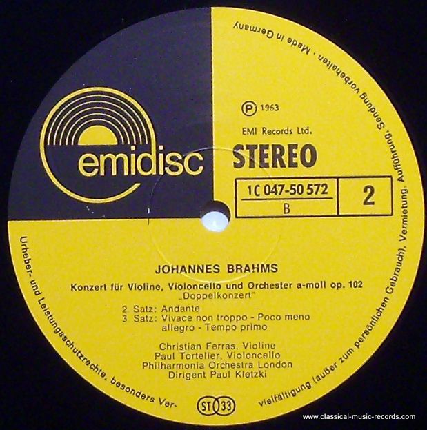 Emidisc (2) 1C 047-50 572 - Johannes Brahms, Christian Ferras, P - Image 3