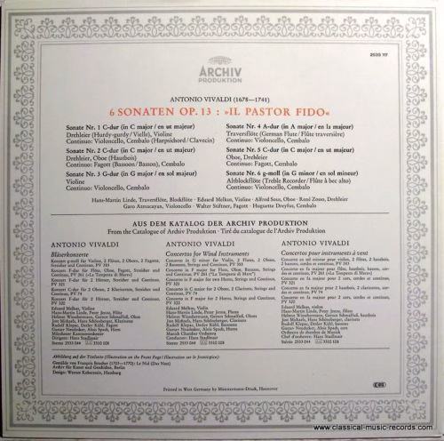 Archiv Produktion 2533 117 - Antonio Vivaldi - 6 Sonatas Op. 13 - Image 2