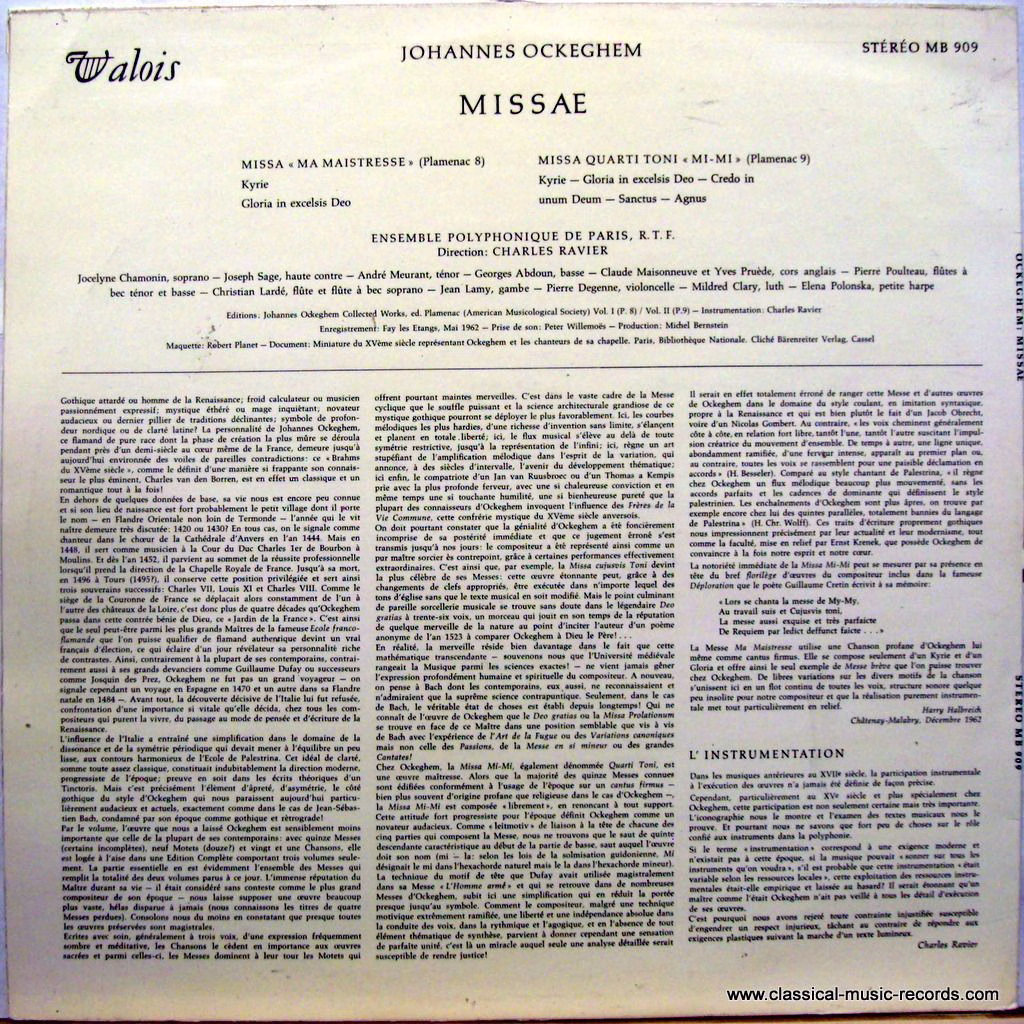 Valois MB 409 - Johannes Ockeghem, Ensemble Polyphonique De L'O. - Image 2