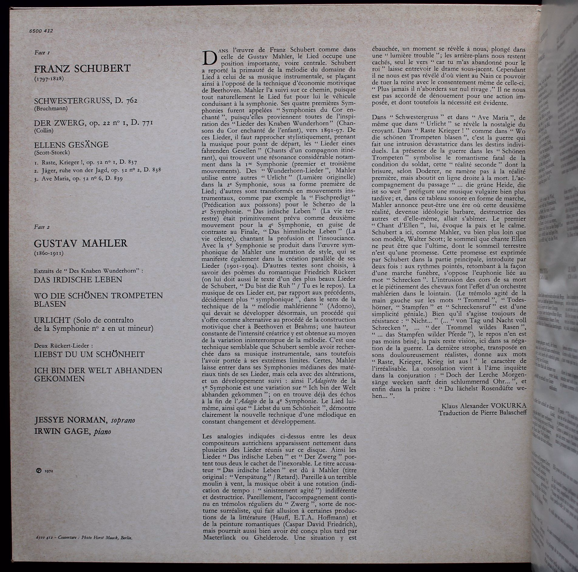 Philips 6500 412 - Jessye Norman, Irwin Gage, Franz Schubert, Gu - Image 2