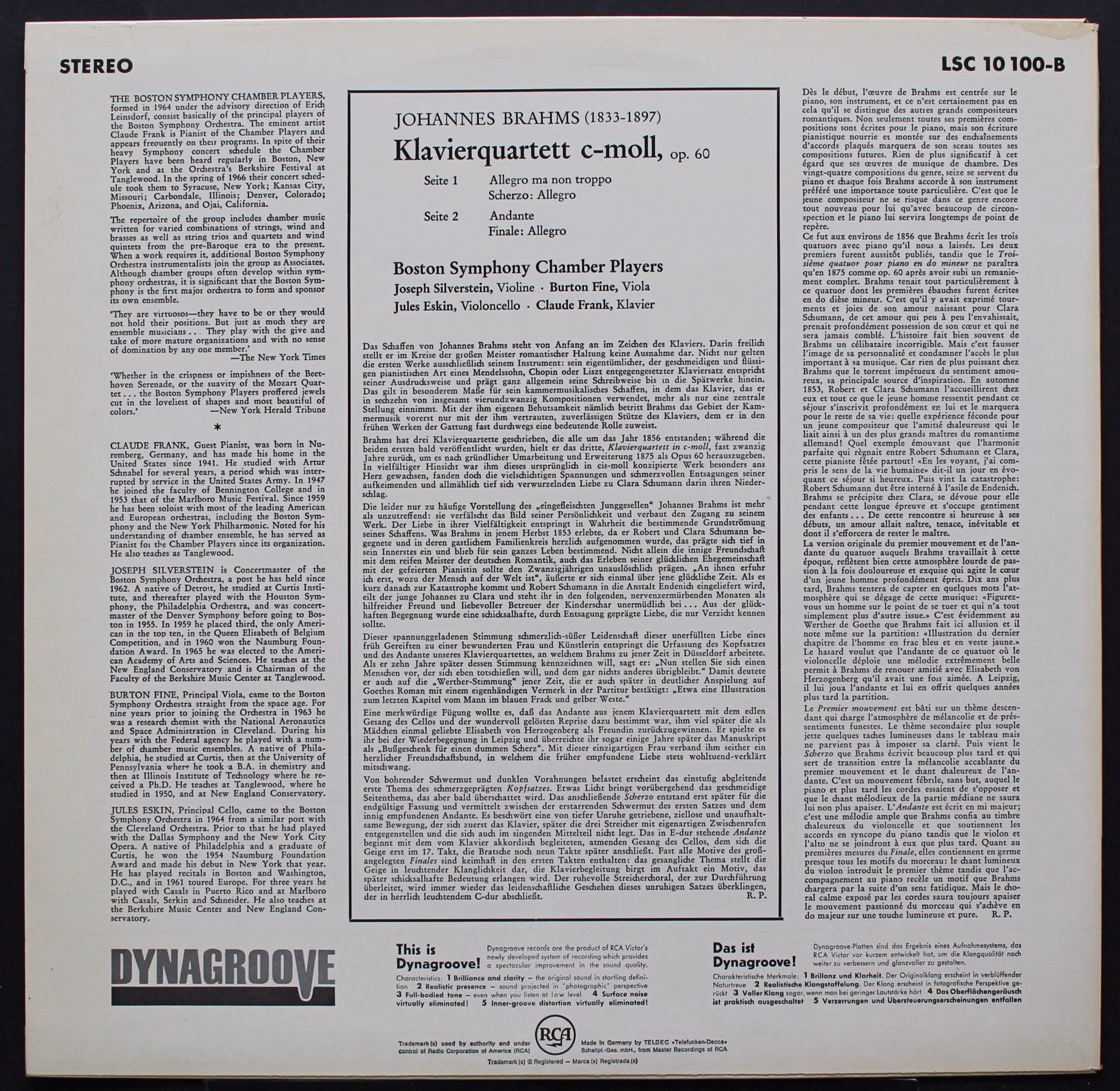 RCA Victor LSC-10 100-B - Johannes Brahms, Boston Symphony Chamb - Image 2