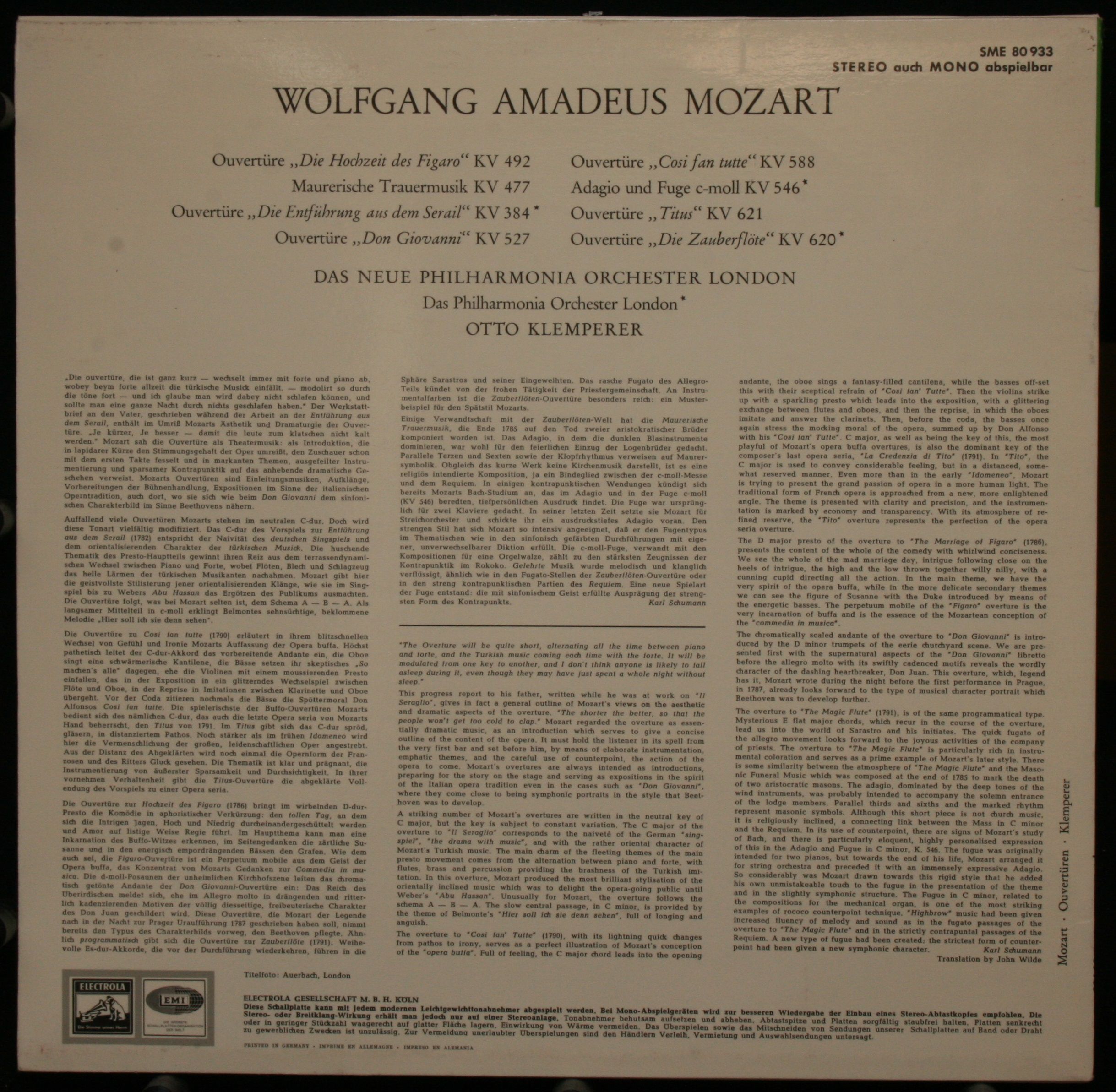 Columbia SME 80 933 - Wolfgang Amadeus Mozart, Otto Klemperer - - Image 2