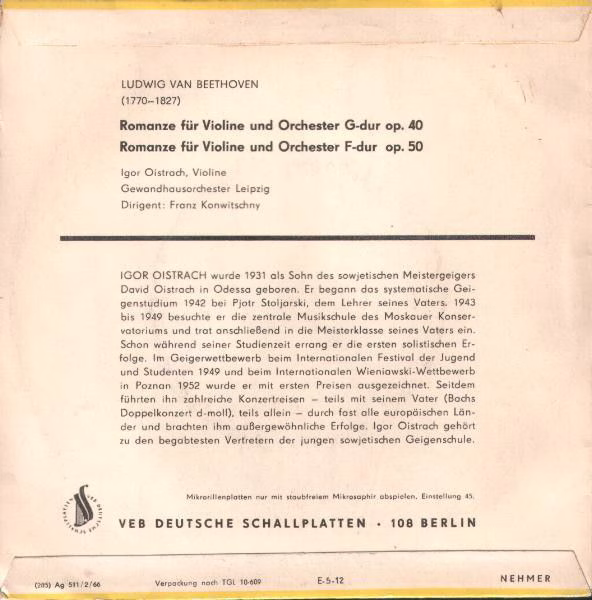 Eterna 5 20 043 - Igor Oistrach, Ludwig van Beethoven, Gewandhau - Image 2