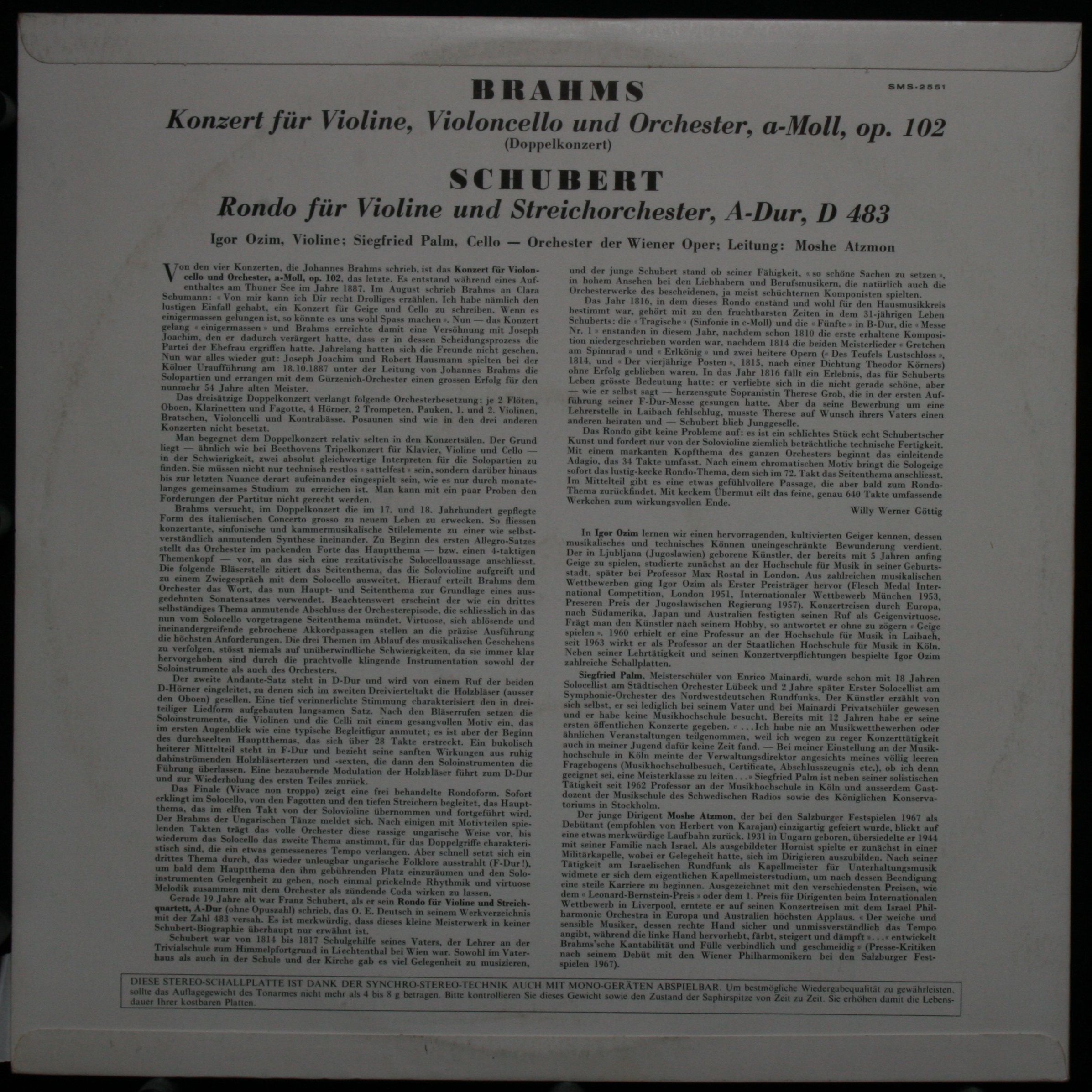 Concert Hall SMS 2551 - Johannes Brahms, Franz Schubert, Igor Oz - Image 2