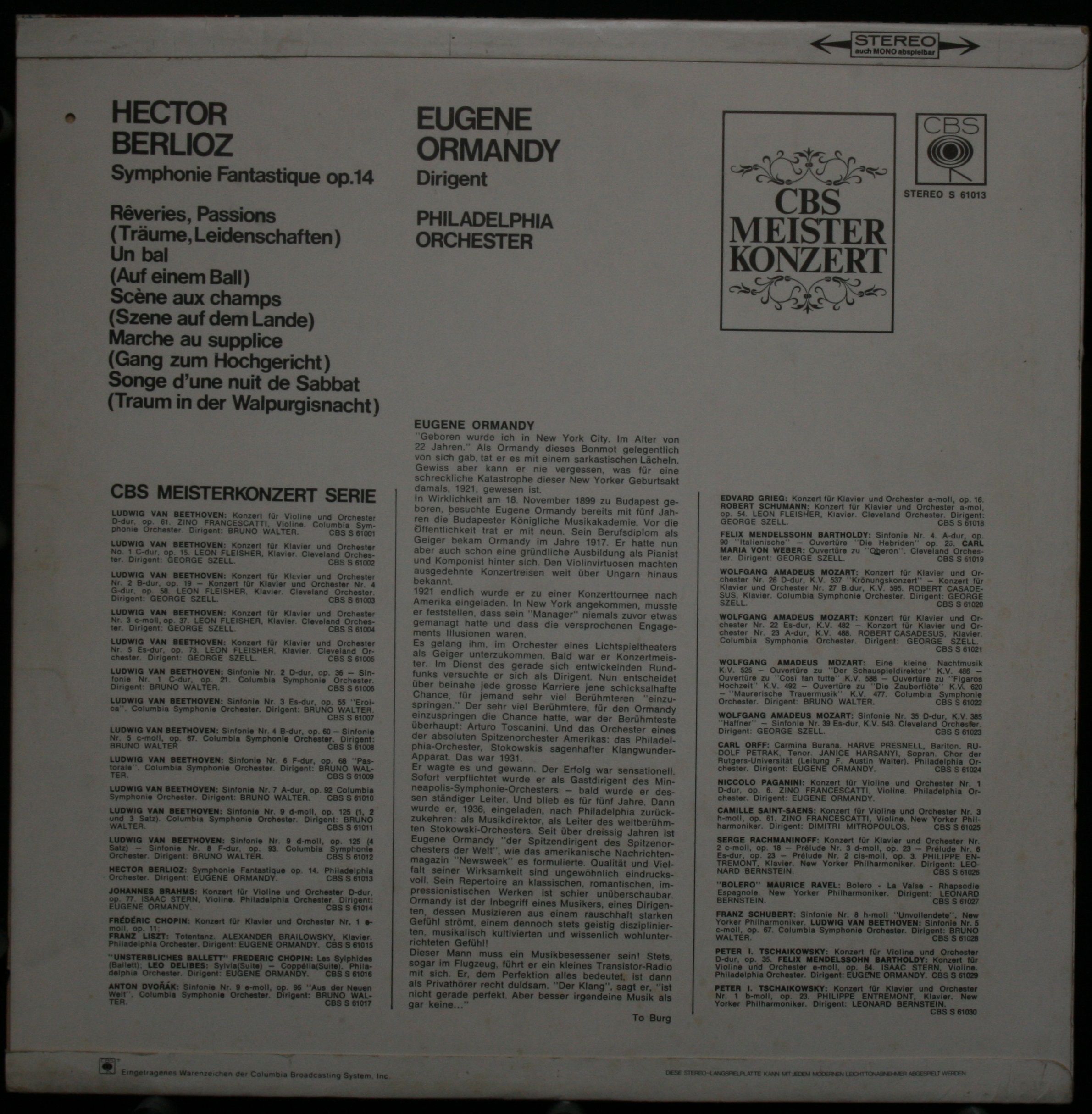 CBS S 61013 - Hector Berlioz, Eugene Ormandy, The Philadelphia O - Image 2