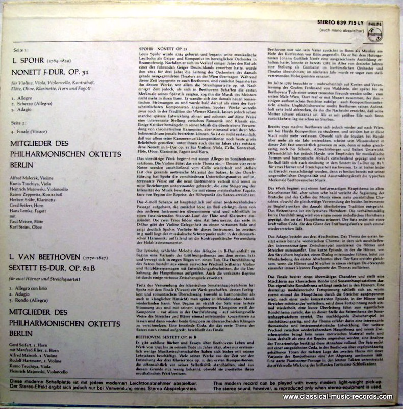Philips 839 715 LY - Ludwig van Beethoven, Louis Spohr, Philharm - Image 2