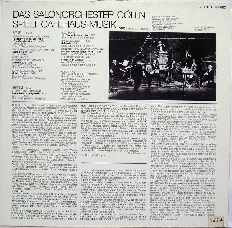 Deutsche Harmonia Mundi 1C 067 1999471 - Das Salonorchester Cöll - Image 2