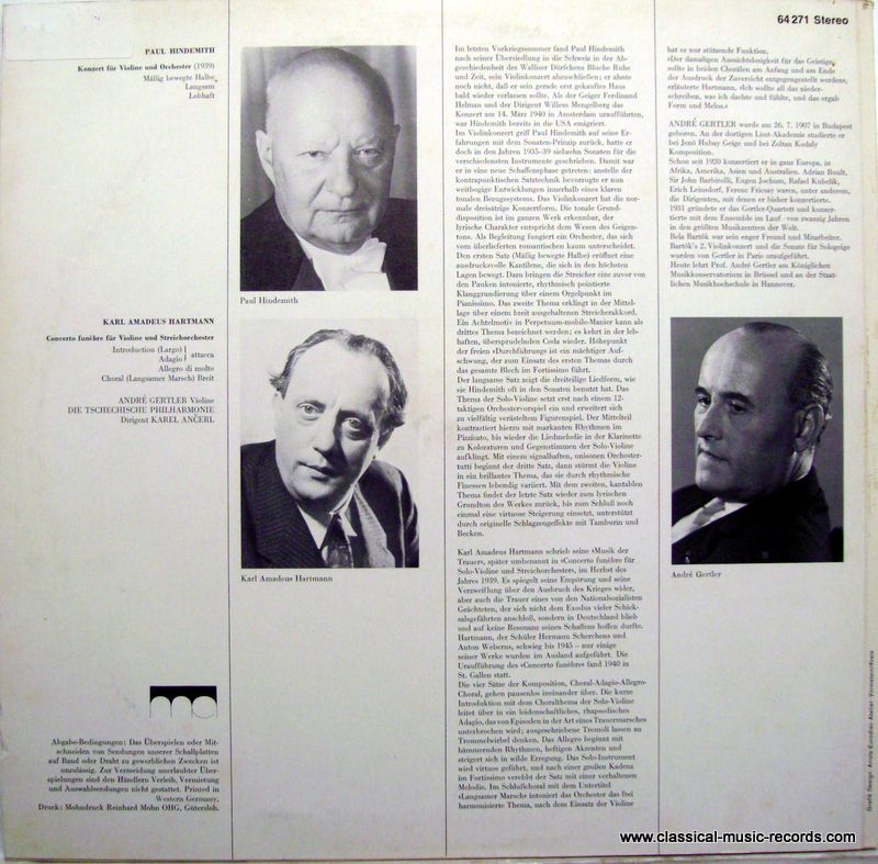 Supraphon 64 271 - Paul Hindemith, Karl Amadeus Hartmann, The Cz - Image 2