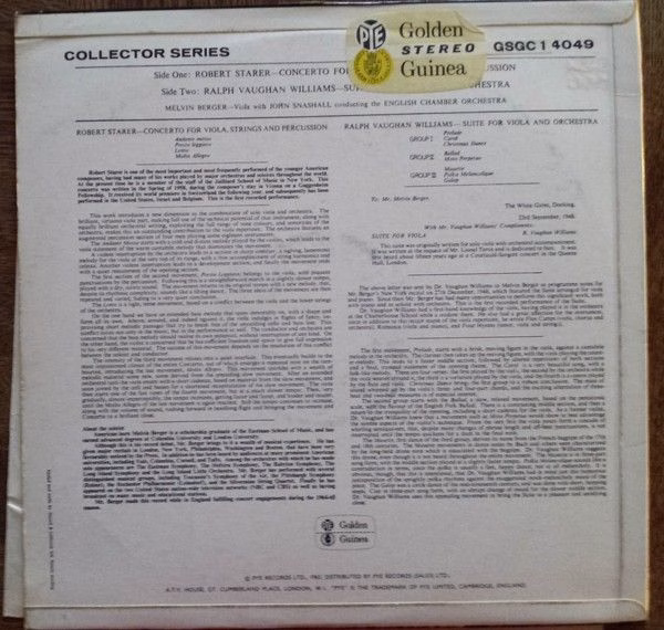 Pye Golden Guinea Records GSGC.14049 - Robert Starer, Ralph Vaug - Image 3