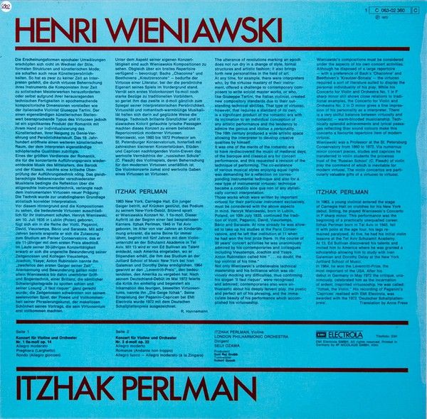 EMI Electrola 1C 063-02 360 - Henryk Wieniawski, Itzhak Perlman, - Image 2