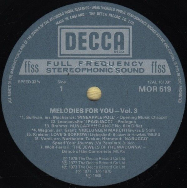 DECCA MOR 519 - Various - Melodies For You Vol.3 - Image 3
