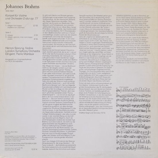 Eterna 8 26 824 - Henryk Szeryng, Johannes Brahms, London Sympho - Image 2