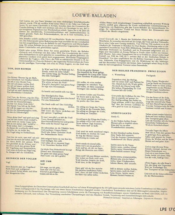 Deutsche Grammophon LPE 17041 - Carl Loewe, Josef Greindl, Herth - Image 2