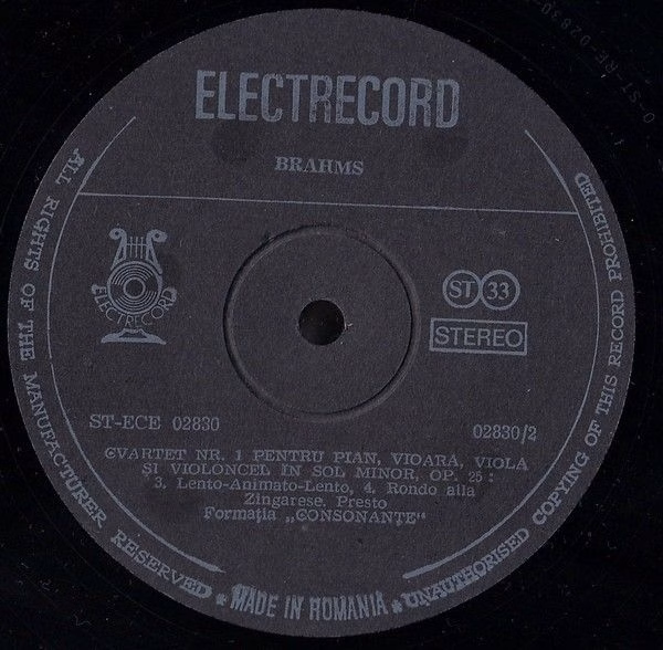 Electrecord ST-ECE 02830 - Johannes Brahms - Quartet No. 1 For P - Image 4