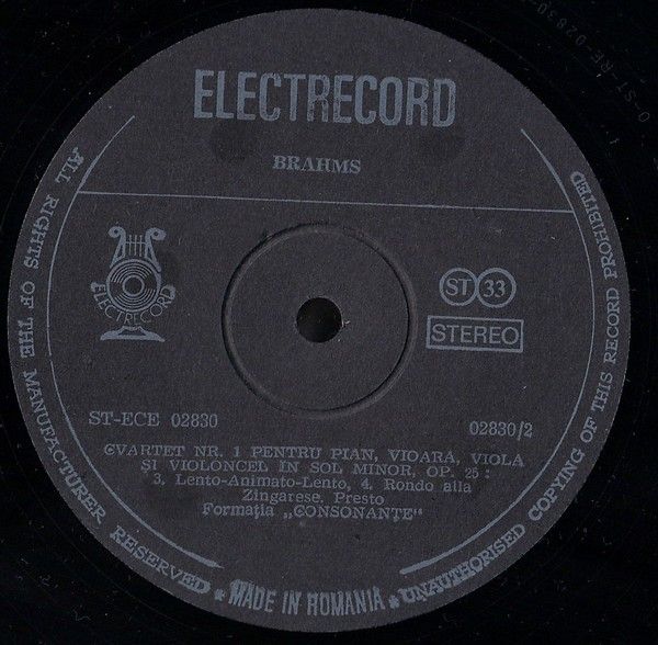 Electrecord ST-ECE 02830 - Johannes Brahms - Quartet No. 1 For P - Image 4