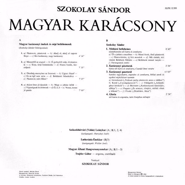 Hungaroton SLPX 12399 - Sándor Szokolay - Magyar Karácsony - Image 4