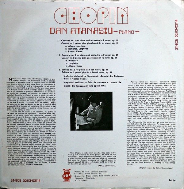 Electrecord ST-ECE 02113-02114 - Frédéric Chopin, Dan Atanasiu, - Image 2