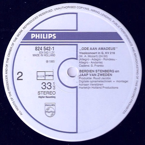 Philips 824 542-1 - Berdien Stenberg, Jaap van Zweden - Ode Aan - Image 4