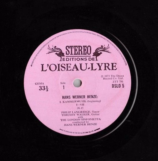 L'Oiseau-Lyre DSLO 5 - Hans Werner Henze, Philip Langridge, Timo - Image 4