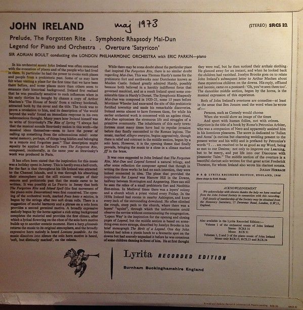 Lyrita SRCS 32 - John Ireland, London Philharmonic Orchestra, Si - Image 2