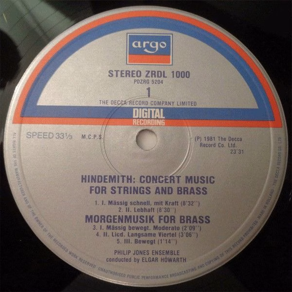 Argo ZRDL 1000 - Paul Hindemith, Philip Jones Brass Ensemble, El - Image 3