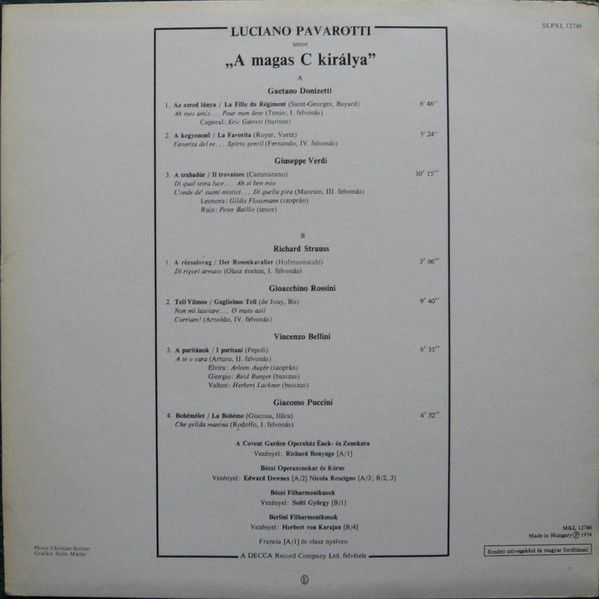 Hungaroton SLPXL 12746 - Luciano Pavarotti - A Magas C Királya - Image 2
