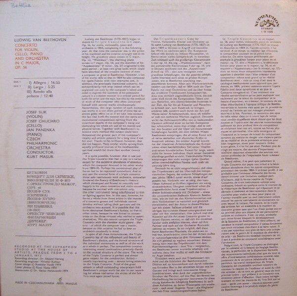 Supraphon 1 10 1558 - Ludwig van Beethoven, Jan Panenka, Josef S - Image 2