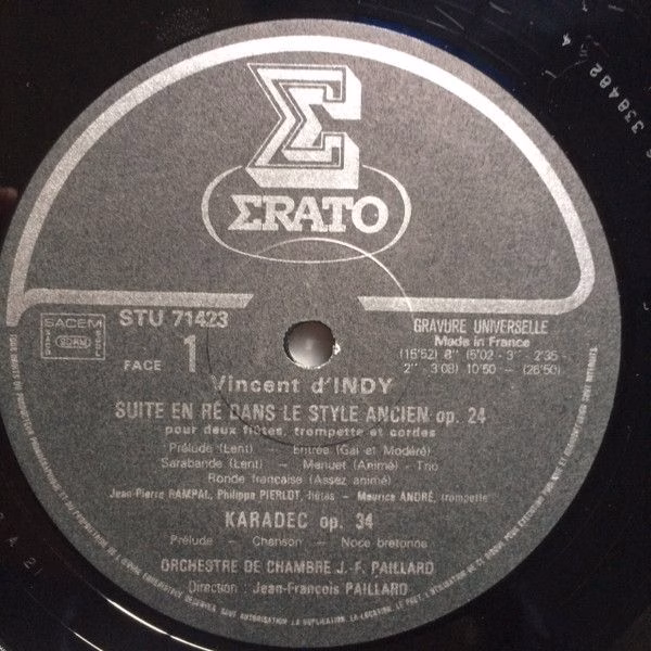 Erato STU 71423 - Vincent d'Indy, Jean-Pierre Rampal, Maurice An - Image 3