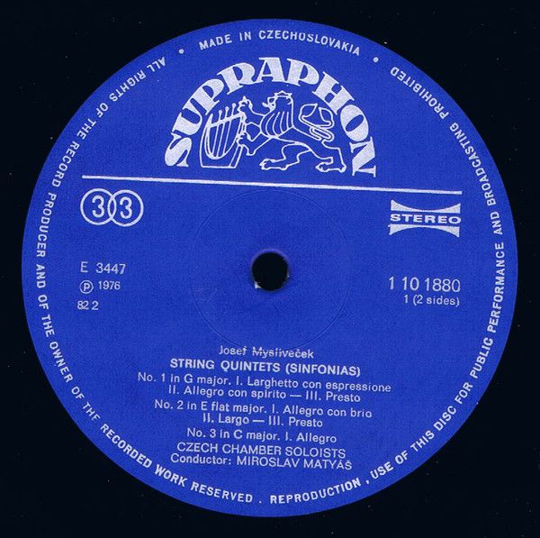Supraphon 1 10 1880 - Josef Mysliveček, Czech Chamber Soloists, - Image 3