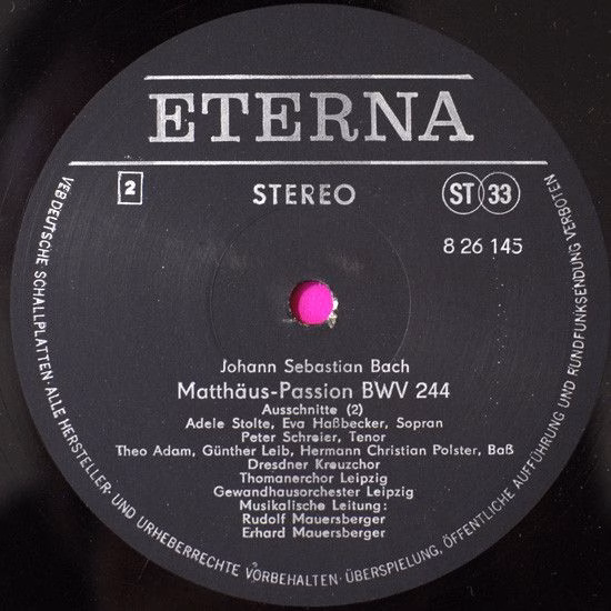 Eterna 8 26 145 - Johann Sebastian Bach, Peter Schreier, Theo Ad - Image 4