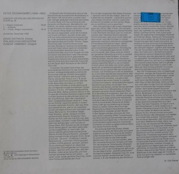 CBS 61 628 - Pyotr Ilyich Tchaikovsky, David Oistrach - Konzert - Image 2