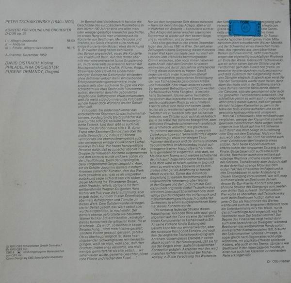 CBS 61 628 - Pyotr Ilyich Tchaikovsky, David Oistrach - Konzert - Image 2