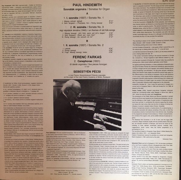 Hungaroton SLPX 12137 - Paul Hindemith, Farkas Ferenc, Pécsi Seb - Image 2