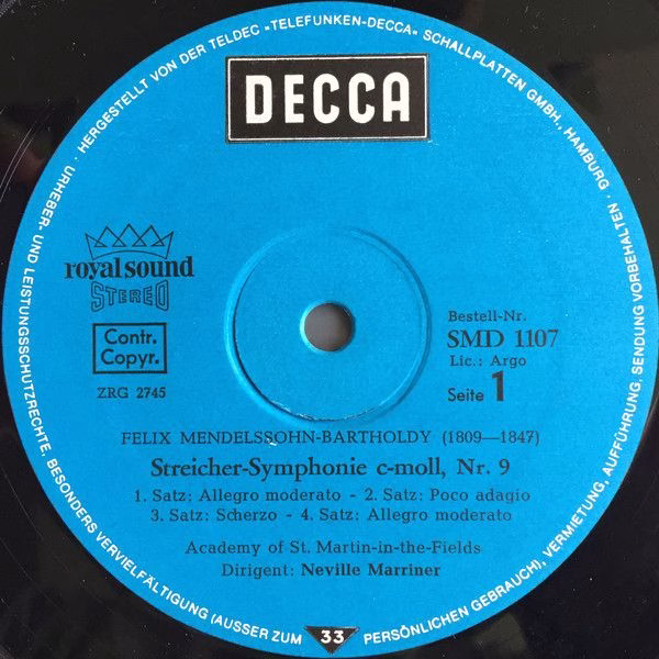 DECCA SMD 1107 - Felix Mendelssohn-Bartholdy, Sir Neville Marrin - Image 3