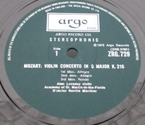 Argo ZRG 729 - Wolfgang Amadeus Mozart, Alan Loveday, Iona Brown - Image 2