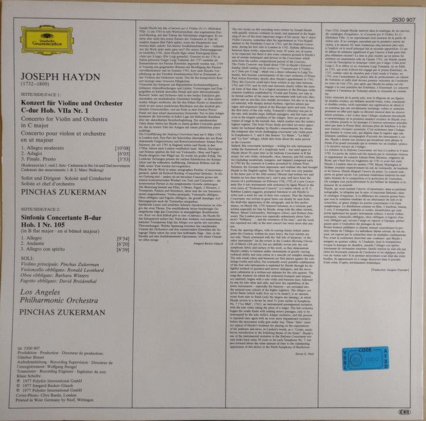 Deutsche Grammophon 2530 907 - Joseph Haydn, Pinchas Zukerman, L - Image 2