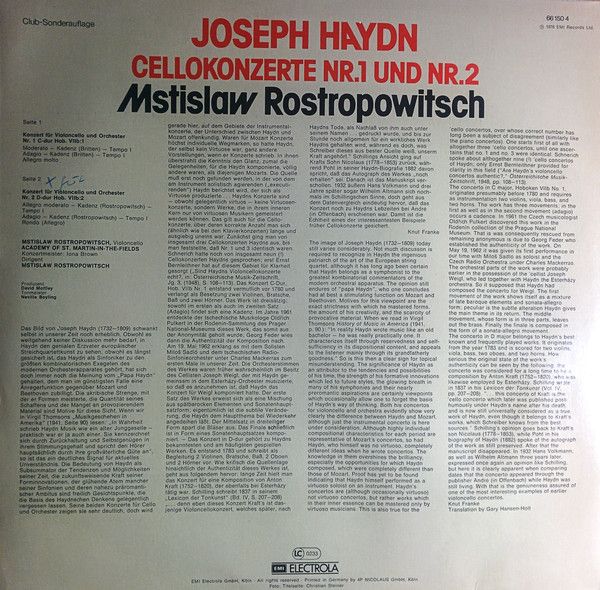 His Master's Voice 66 150 4 - Joseph Haydn, Mstislav Rostropovic - Image 2