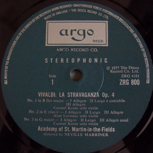 Argo ZRG 800/1 - Antonio Vivaldi, Carmel Kaine, Alan Loveday, Th - Image 2