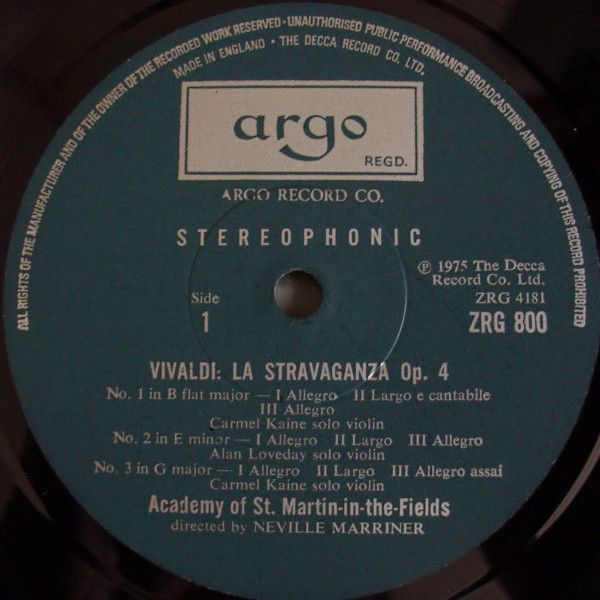 Argo ZRG 800/1 - Antonio Vivaldi, Carmel Kaine, Alan Loveday, Th - Image 2