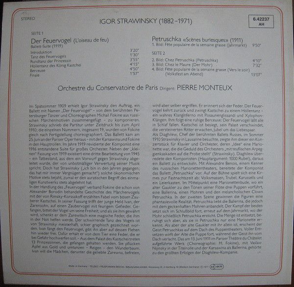 DECCA 6.42237 - Igor Stravinsky, Orchestre De La Société Des Con - Image 2