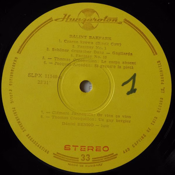 Hungaroton SLPX 11549 - Valentin Bakfark, Dániel Benkő - Lute Mu - Image 7