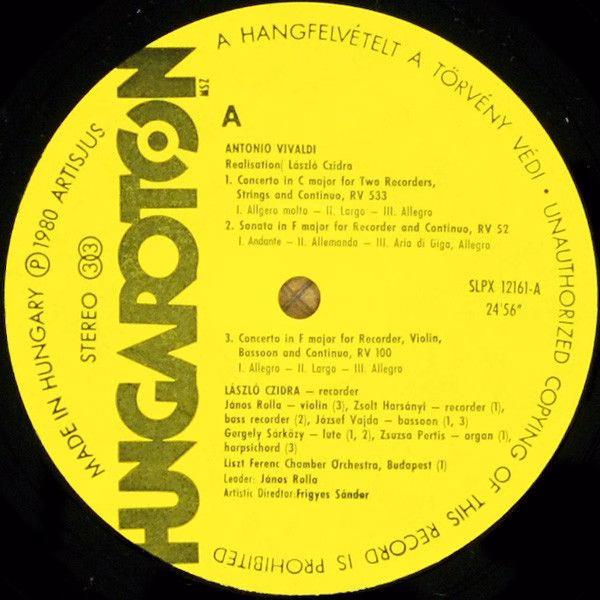 Hungaroton SLPX 12161 - Antonio Vivaldi, László Czidra, Liszt Fe - Image 11