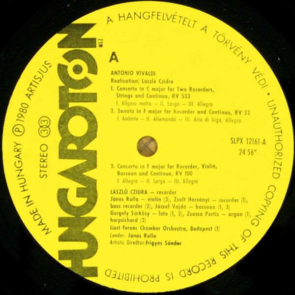 Hungaroton SLPX 12161 - Antonio Vivaldi, László Czidra, Liszt Fe - Image 11