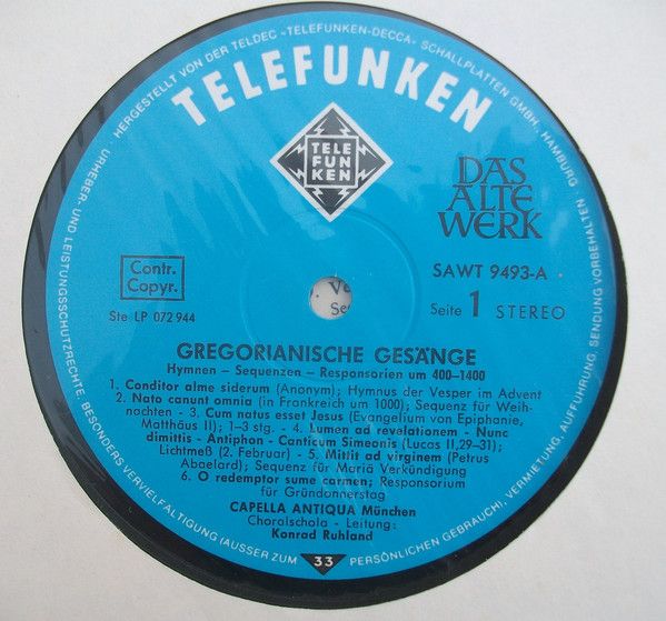 Telefunken SAWT 9493-A - Capella Antiqua München - Gregorian Cha - Image 3