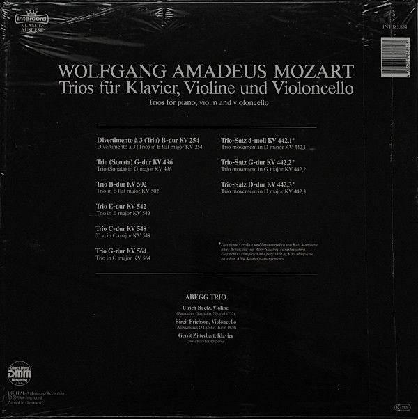 Intercord INT 185.854 - Abegg Trio, Wolfgang Amadeus Mozart - Ge - Image 2