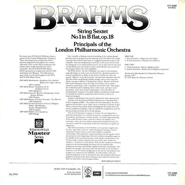 Classics For Pleasure CFP 40288 - Johannes Brahms, London Philha - Image 2
