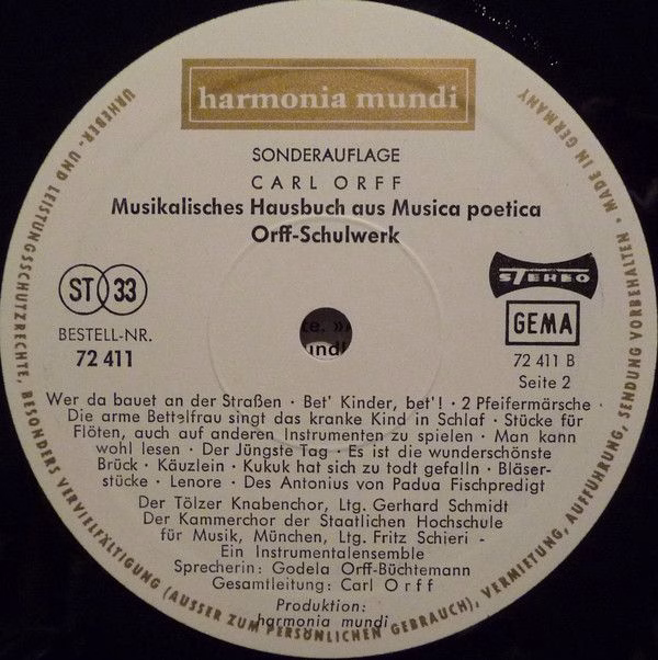 Deutsche Harmonia Mundi ST PL 72 411 - Carl Orff, Gunild Keetman - Image 4