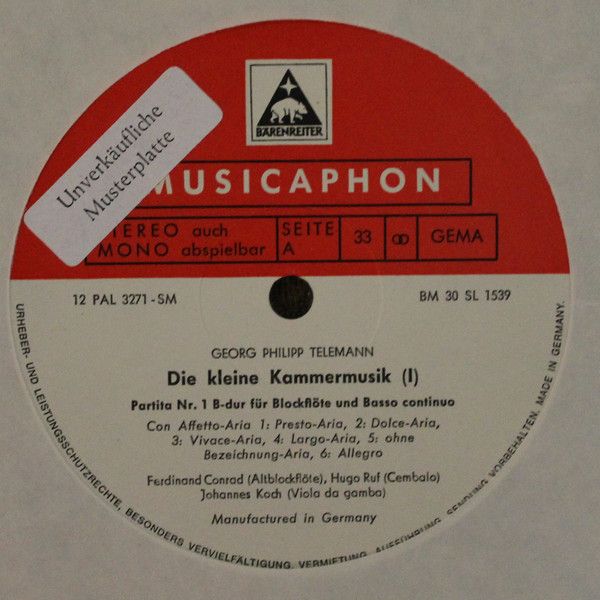 Bärenreiter-Musicaphon BM 30 SL 1539 - Georg Philipp Telemann, F - Image 3