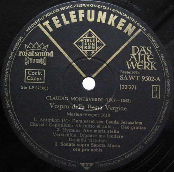 Telefunken SAWT 9501/02-A - Claudio Monteverdi - Vespro Della Be - Image 6