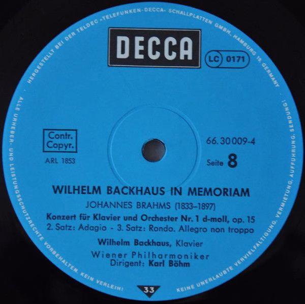 DECCA 66.30009 - Wilhelm Backhaus - Wilhelm Backhaus In Memoriam - Image 2